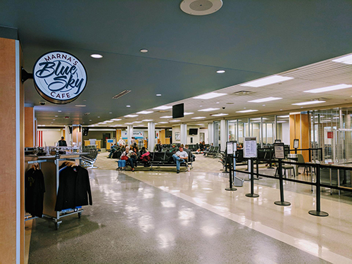 Interior of airport at Blue Sky Cafe. 